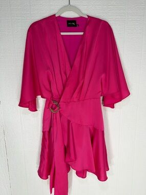 DO+BE Hot Pink Wrap Dress with Ring Accent size L